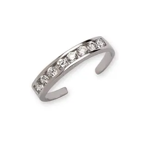 925 Sterling Silver Channel set Cubic Zirconia Adjustable toe ring - 4mm X 15mm