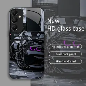 Black Racing drop-resistant glass phone case suitable for [Galaxy A15] protective film full cover protective glass back panel skin-friendly feel 995