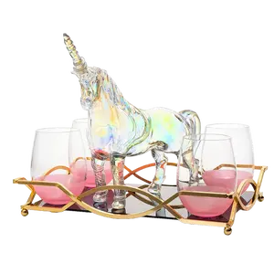 Iridescent Unicorn Wine Whiskey Decanter Set 750ml With 4 Pink Sparkle Glasses for Wine, Whiskey, Scotch, Tequila or Any Drink by The Wine Savant - Unicorn Gifts, Unicorn Lovers, 14" L, 10" W, 11" H
