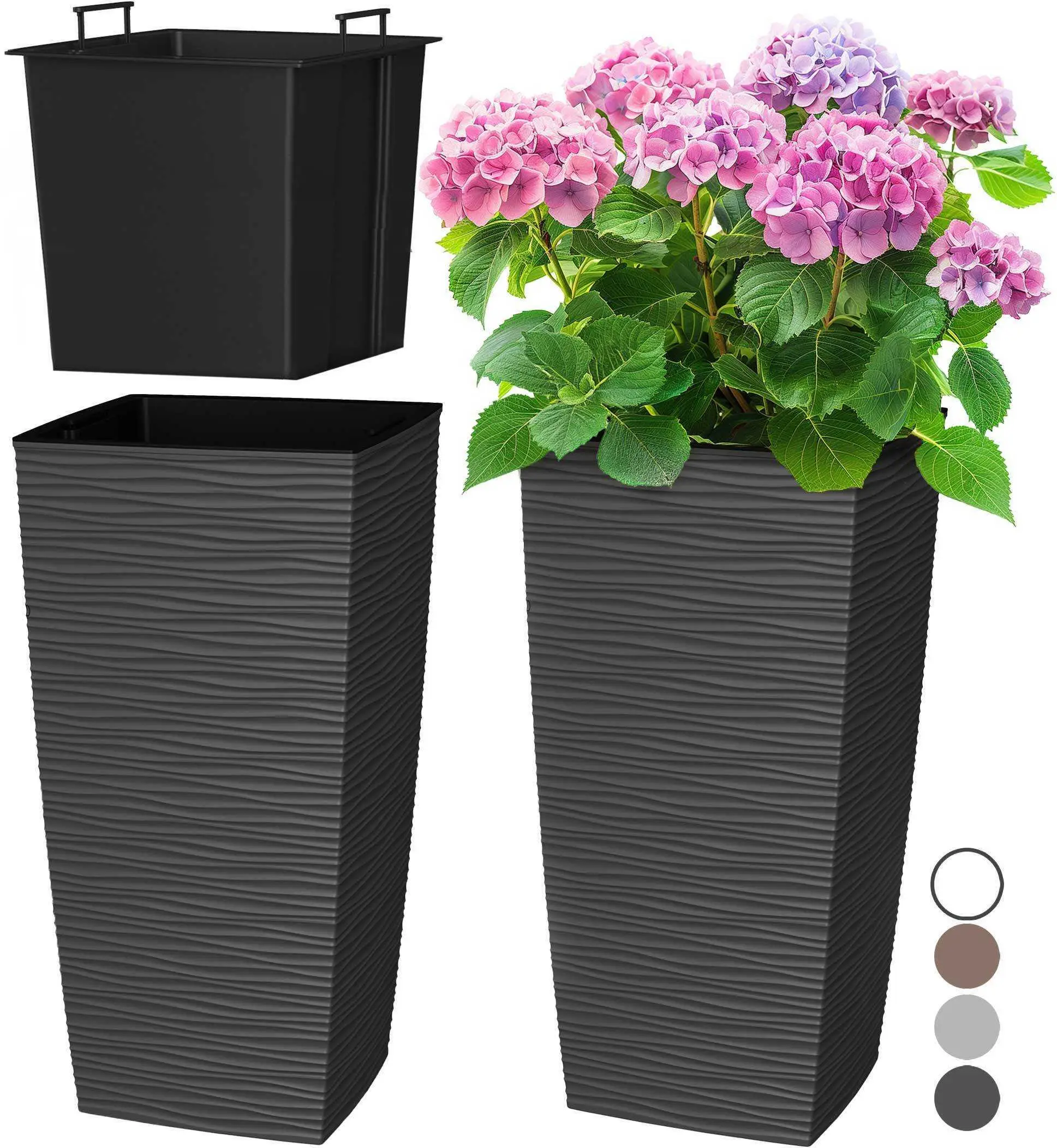 Mueller M-Resin Heavy Duty Tall Planter, Indoor/Outdoor Garden Plant Pot, Tree, Flower Pot, 2-Piece Set, Modern Design, Built-in Drainage Pot Plant