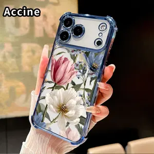 Compatible with iPhone 17 Pro Max 16 15 Plus Air 14 13 12 11 E Case Floral Elegance Symphony Pattern Clear Protective Four Corners Air Cushion Anti-drop Shockproof Cellphone Casing