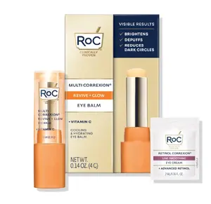 RoC Multi Correxion Revive + Glow Eye Balm with Vitamin C (0.14 oz) + Retinol Eye Cream Packette