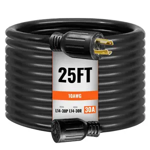 VEVOR 30 Amp Generator Cord and Power Inlet Box Kit, 25 FT, NEMA L14-30P/L14-30R STW 10 AWG Generator Power Extension Cord with Twist Lock Connector, Pre-Drilled Inlet Box for RV Outdoor, ETL Listed