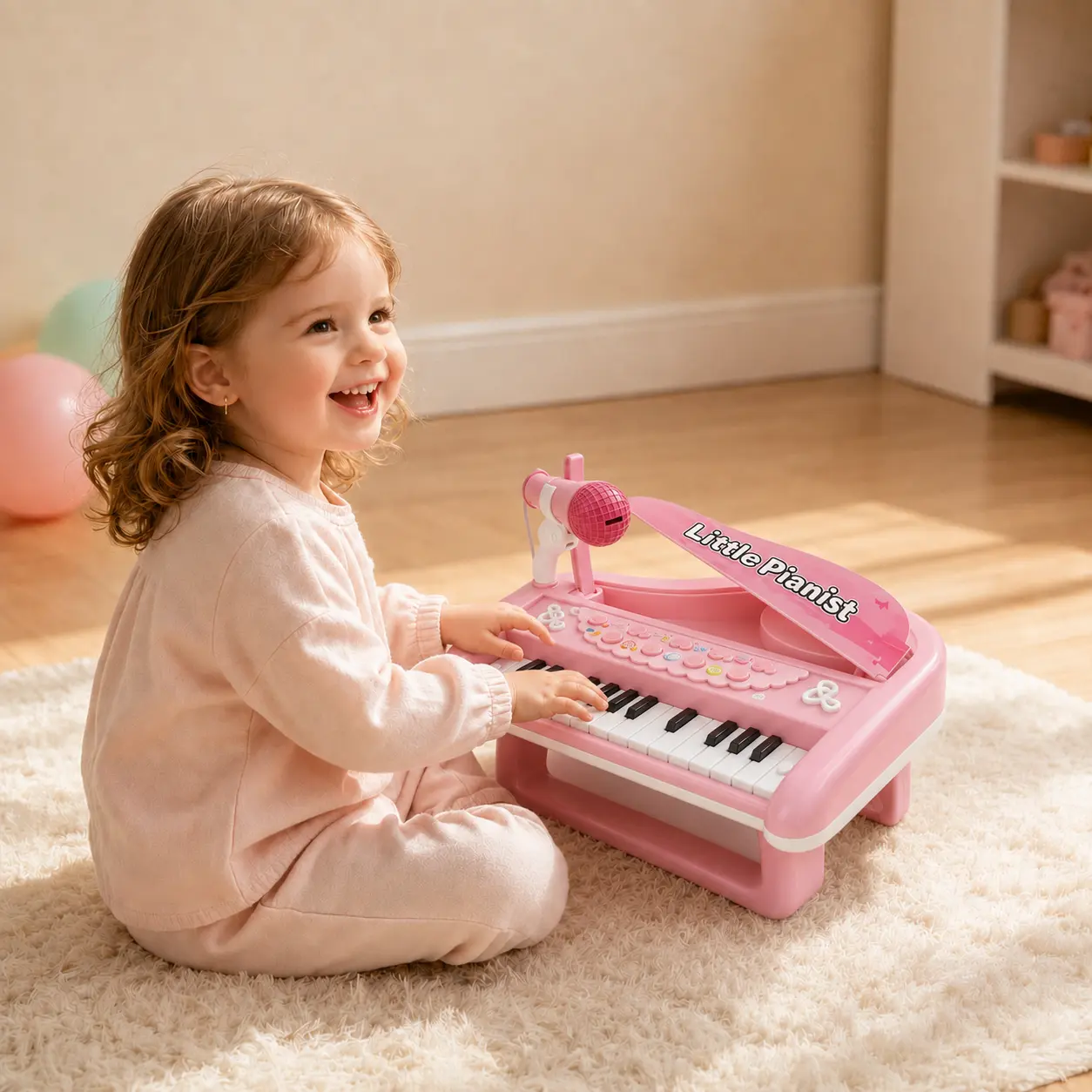 Love&Mini 24-Key Mini Electronic Piano - Kids Toddler Toys, Simulation Musical Item for 0-3 Years Unisex Children, Interactive Educational Tool with Microphone, Record & Playback, Pink Gift to Develop Musical Skills