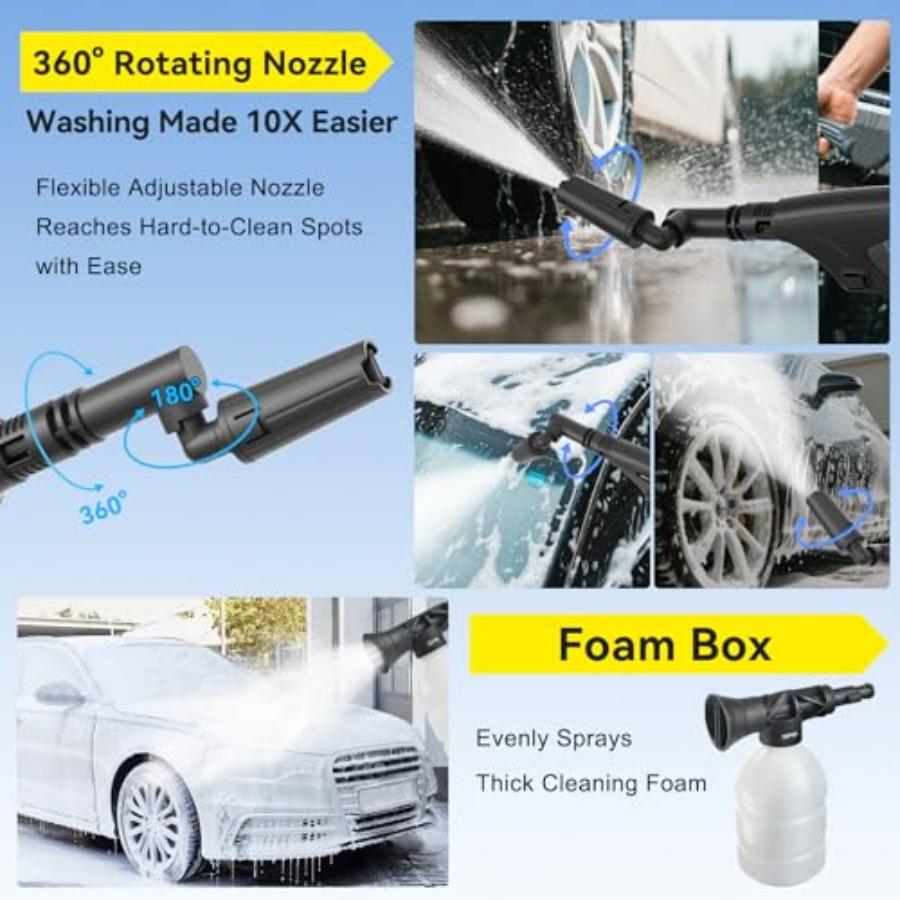 Portable Cordless Pressure Washer with Tank: 1200 PSI Foldable Power Washer 3.4 Gal Tank 7-Level Adjustable Sprayer 360 Nozzle