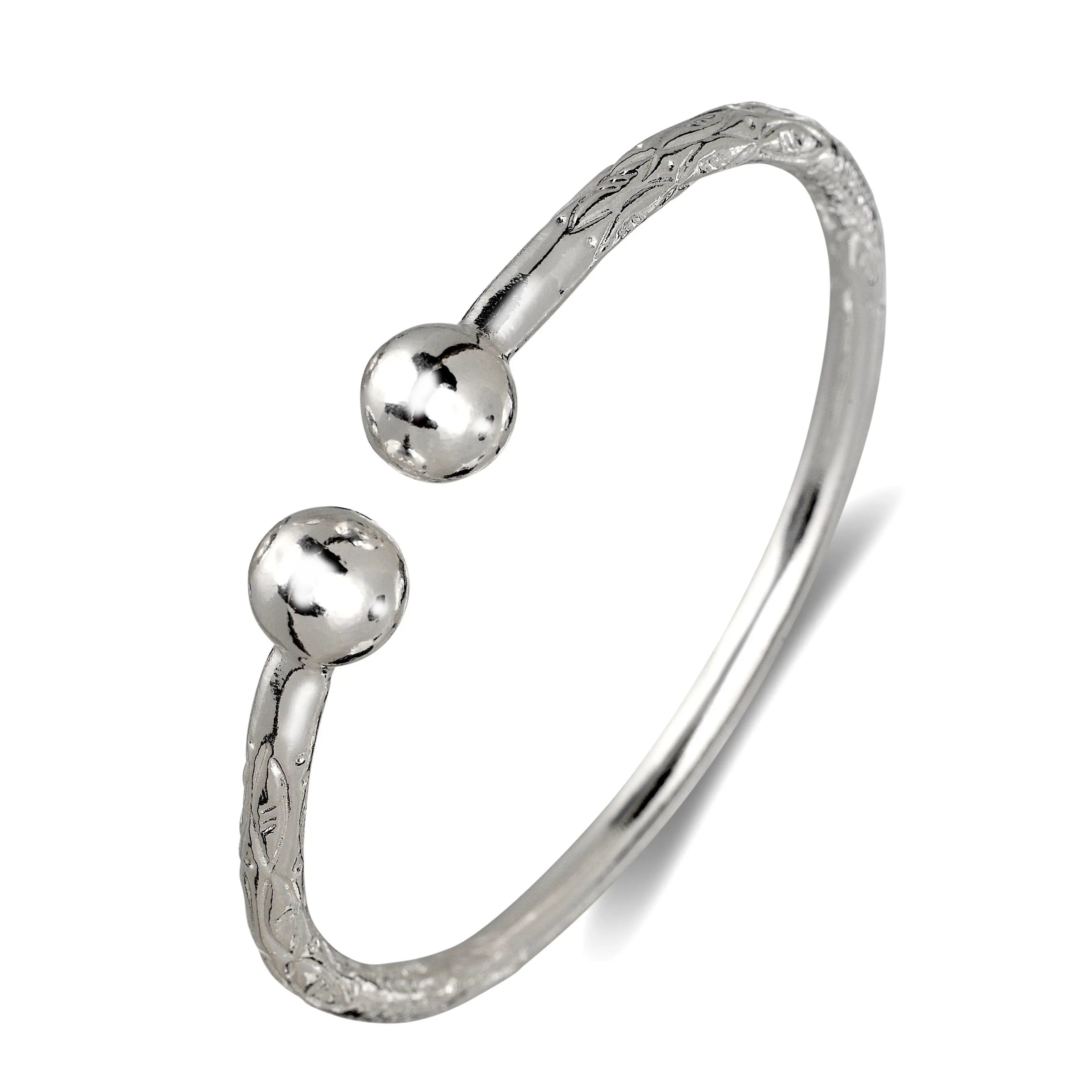 BETTER JEWELRY Bangle, .925 Sterling Silver West Indian Bracelet for Adults, Large Ball Design, Heavy Thick Handmade Jewelry, 1 Piece, 43 Grams