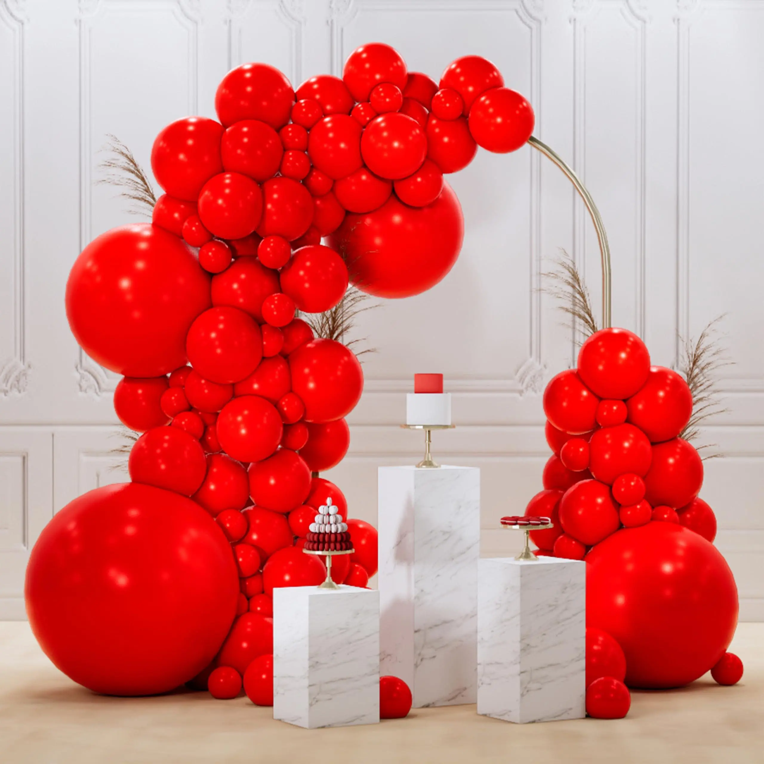 PartyWoo Thick Colorful Arch Red Balloons Kit - 99 Pcs with 36,18,12,10,5 In Sizes, for Birthday, Anniversary, Casino Party Decorations (Red-Y57), Colorful Arch Balloons