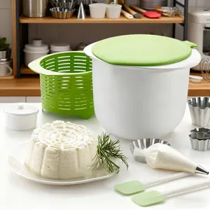 Cheese Making Kit for Home Use, Complete Cheese Mold Set with Tofu Press and Filter Drain, Includes Green Cheese Mold Stamper, Easy DIY Cheese Supplies for Beginners, Ideal for Homemade Cheese, Tofu, Kitchen Crafting and Creative Food Making