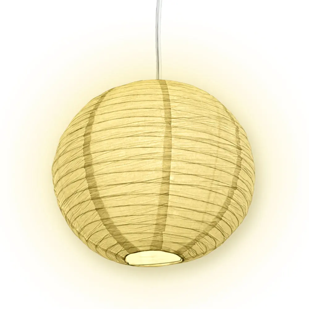 LANTERN + CORD + COLOR BULB | White Crepe Premium Paper Lantern with Pendant Cord Combo Kit, Switch, E26, Yellow Bulb