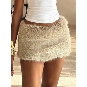 Fashionable street style plain faux fur low waist sexy mini skirt, casual fashion skirt, autumn and winter slim fit tight short skirt, retro popular nightclub barRAIMENTRY