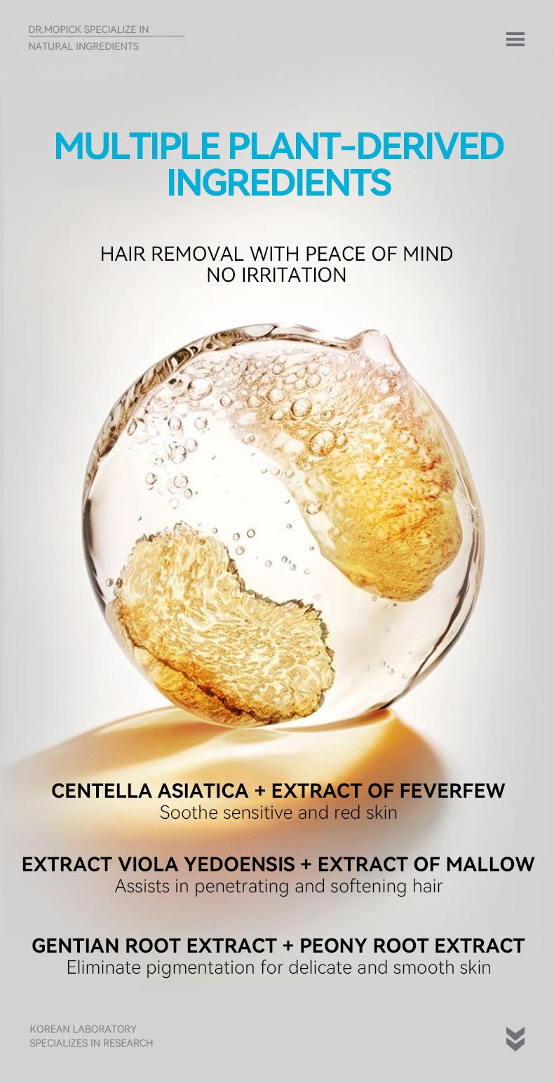 Dr.Mopick Korean 5-Minute Painless Hair Removal Cream, Gentle No-Stub Depilatory for Smooth Silky Skin, Fast Hair Remover for Body & Intimate Areas,