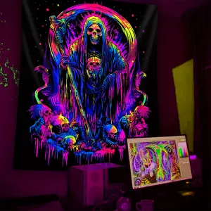1 piece, Glow in the Dark Grim Reaper Skull Tapestry, Fantasy Theme Polyester Wall Hanging, Indoor Vertical Woven Decor, Suitable for Living Room, Dorm - No Electricity or Batteries Required