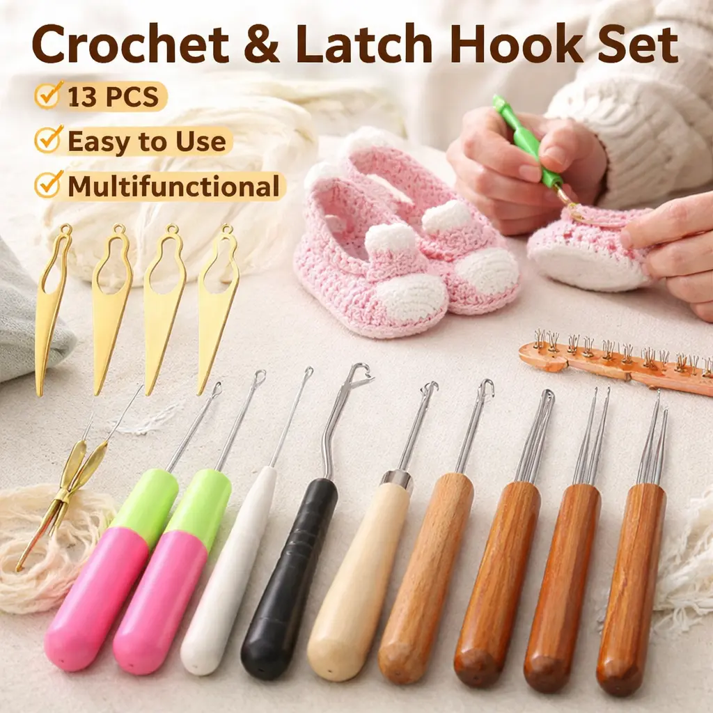 13pcs Metal Dreadlock Interlocking Tool Set with Comfortable Grip - Braiding Tools, Crochet Hooks, Bent Latch Hooks, Hair Braiding Needles for Loc Journeyers' Loose Locs Maintenance