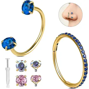 G23 Solid Titanium Nose Rings Studs 20G 6MM 8MM Horseshoe Nose Ring Hoops for Women Clicker Cartilage Helix Tragus Rook Earring Hoop Blue Red Double  Horse Shoe Nostril