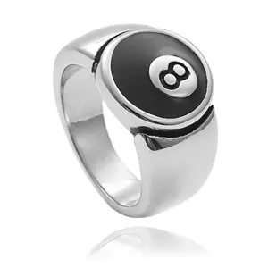 Fashion Rings, Retro-Style Stainless Steel Black 8 Billiards Men's Ring for Daily Casual & Party Wear, Fashion Accessories