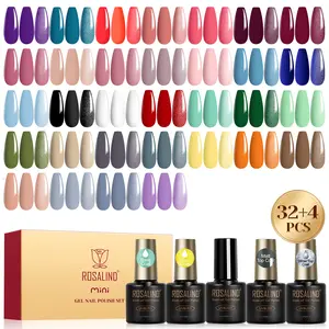 ROSALIND 36 Pcs Gel Nail Polish Set - 32 Color with Base Coat, Glossy & Matte & Glitter Top Coats, Purple Blue Nude Red Green All Season DIY Nail Art Kit, Long Lasting Home Manicure Gift for Women