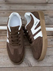 Women's Skateboard Shoes, Multifunctional Vintage Colorblock Lace-Up Flat Round Toe Non-Slip Casual Athletic Sneakers, Size 36-42, Low Top Sneakers