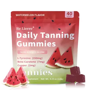 Re Lierre Sun-Kissed Glow Gummies Watermelon Flavor - Daily Tanning Gummies with 500mg L-Tyrosine & 1000IU Vitamin D for Radiant Skin - Vegan, Sour Strawberry Flavor - America's #1 Dietary Healthcare