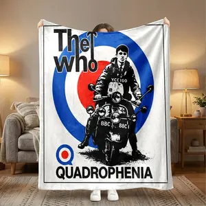 1pc The Who Quadrophenia Movie Poster Style Mod Culture Red White and Blue Target Totem / Thickened Warm Single-sided Flannel Blanket / Shawl, Knee Blanket, Sofa, Picnic, Travel / Universal fo