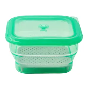 PushLock Collapsible Food Storage Container&Smart Cooking Steam Tray, Space-Saving, Platinum Silicone, Microwave&Freezer&Dishwasher Safe, for Cooking&Leftovers, BPA-Free, 60oz per Unit (GREEN&PINK)