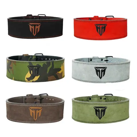 MT 10mm Thick Genuine Leather Powerlifting Belt, Workout Fitness Belt with Double-Stitched Fit for Weight Training Gym Use
