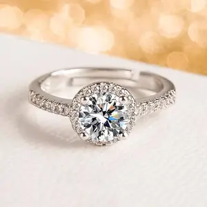 R003 1 Full Halo Moissanite Ring | Passes Diamond Tester, Same Sparkle As Natural Diamond