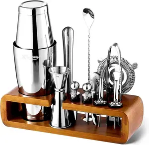 KITESSENSU Mixology Bar Kit with Stand | Complete 11-Piece Cocktail Shaker Set Bar Set for Inspired Drink Mixing Experience | Bartender Accessories for Home Bar Tools Set with Recipes Booklet
