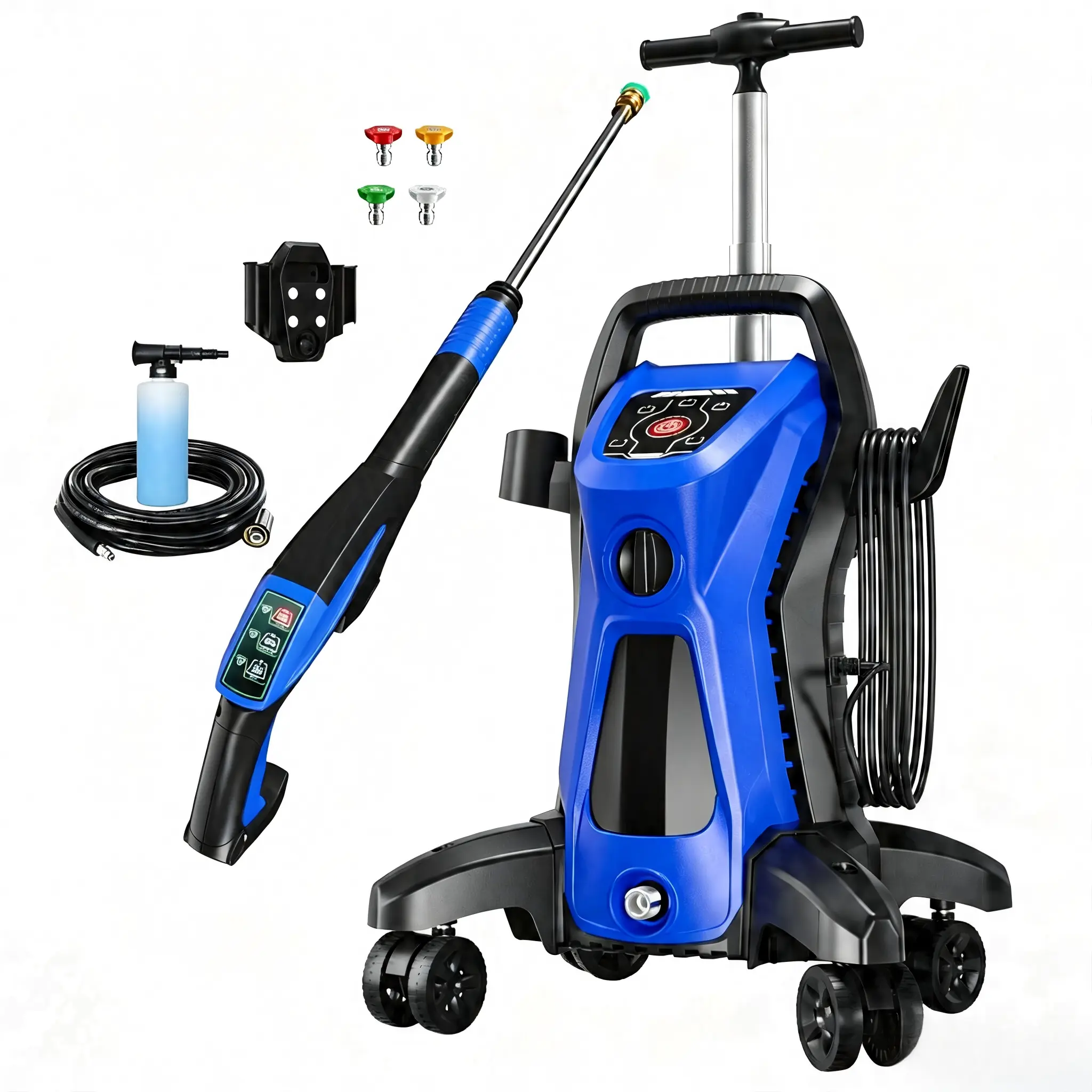 Electric Pressure Washer 5650PSI MAX 3.9GPM, 15 Level Adjustable Touch Screen, 4 Universal Wheels, Flexible Car and Outdoor Cleaning, with 4 Adjustable Nozzle, 500ML Soap Tank, Stainless Steel Lance and Total Stop System for Car Wash, Home, Patio Cleaning