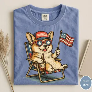 Comfort Colors  Corgi Patriotic Tshirt, Funny 4Th Of July Dog