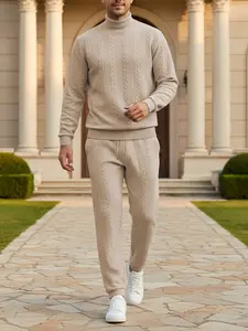 New Men's Knit Sweater for Autumn Winter, Fashionable Solid Color High Neck Warm Pullover, Daily Wear Cozy Top, European Size