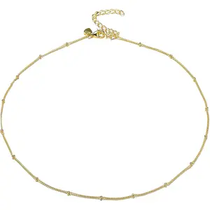 FINREZIO 1 Pc Golden Classic 925 Sterling Silver Necklace for Women Men Dainty Satellite Chain Choker Necklace Minimalist Beaded Clavicle Chain Elegant Everyday Wear Jewelry for Layering Dates Gift Giving