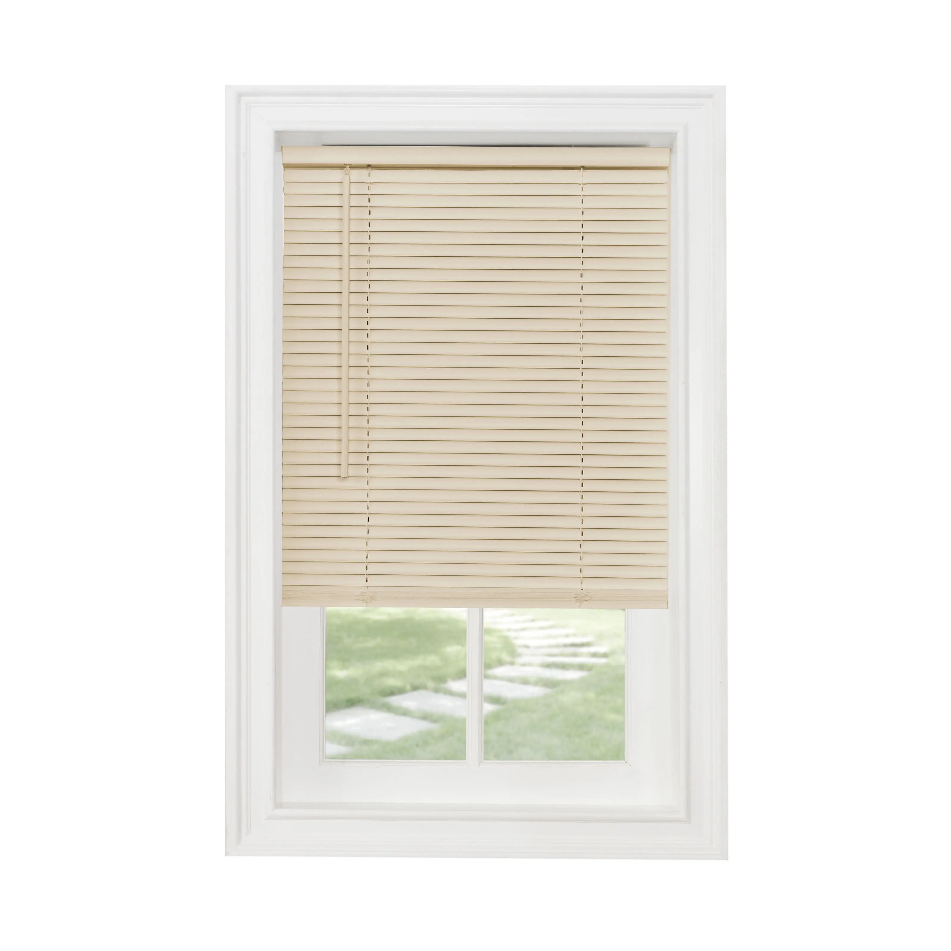 GII Morningstar Cordless PVC Light Filtering Mini Blinds - Inside/Outside Use, Privacy Focus, Fade Resistant, 29 x 72 in., Alabaster
