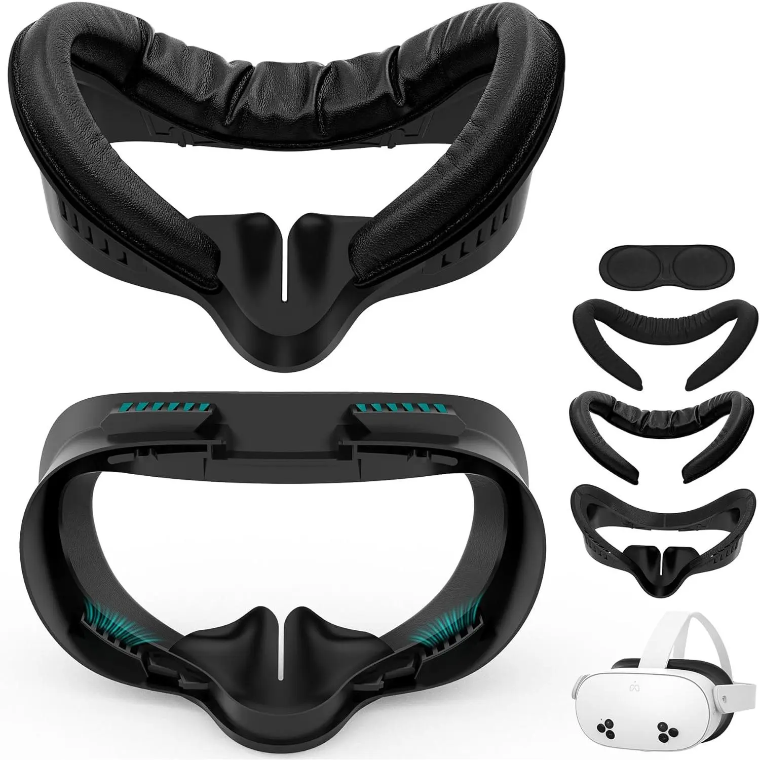 Pad Cover & Facial Interface for Meta Quest 3S Accessories, Soft PU Leather  and Ice Silk Cotton Replacement  Interface Cushion for Oculus Quest 3S, -Proof and Air-Circulation Design