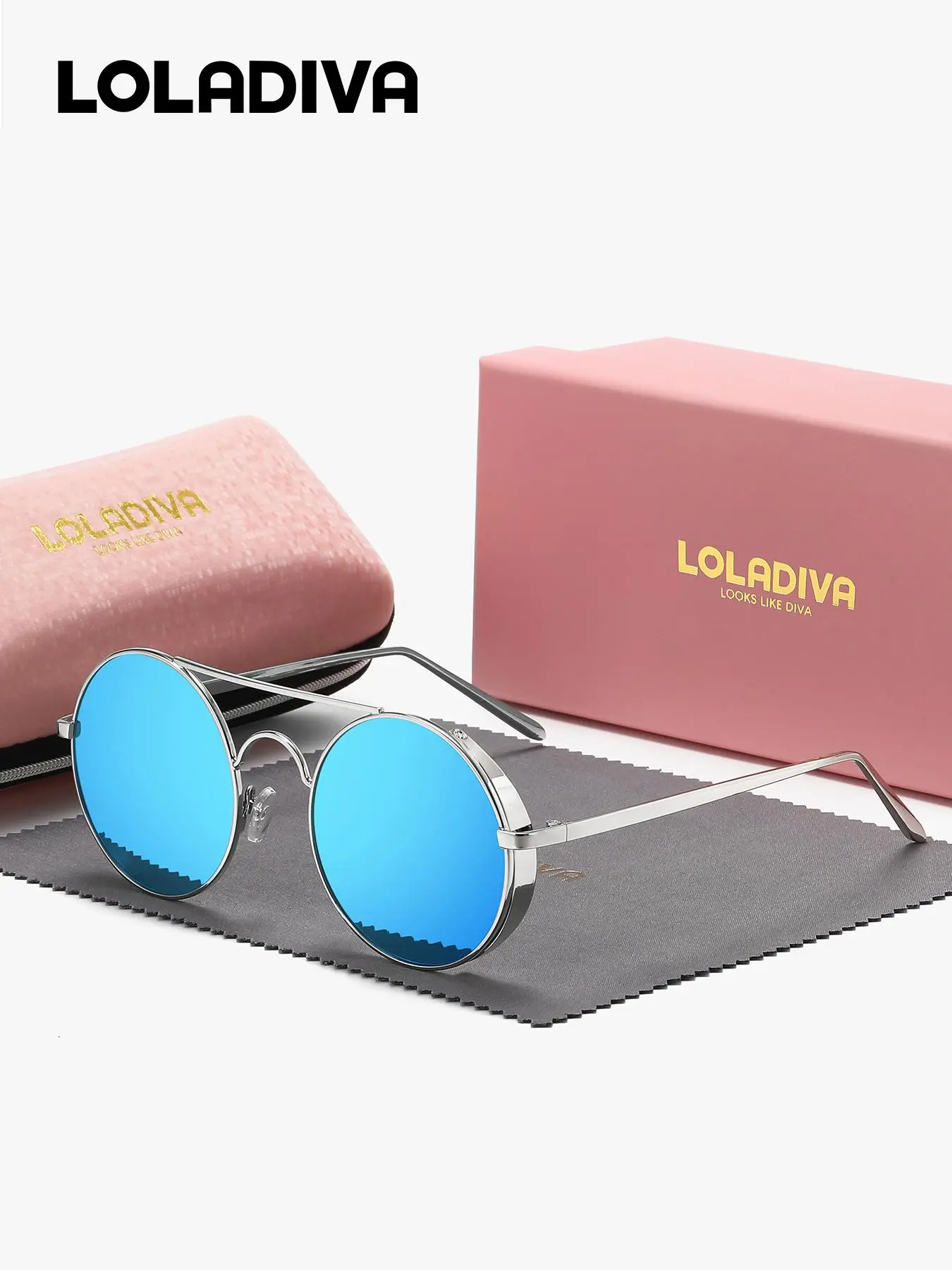 1 Pair LolaDiva Unisex Full Frame Round Frame Sunglasses Edgy design UV400 UV Blocking Uv Protective Sunglasses