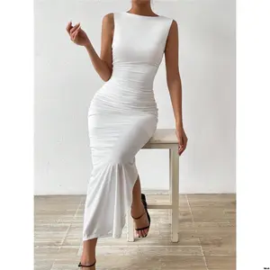 Dress Bodycon Pleated Boat Neck Allurite SHEIN