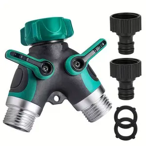 Dual Control 2-Way Hose Splitter with Independent Shut-Off Valves - Heavy-Duty Zinc Alloy, Leak-Free Design for Simultaneous Garden Watering & Car Wash,Simultaneous Dual Water Flow