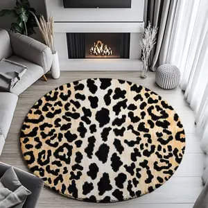 Leopard Print Round Rug Carpet, Flannel Meditation Yoga Mat, Indoor Room Entrance Living Room Decor, Portable Outdoor Rest Pad