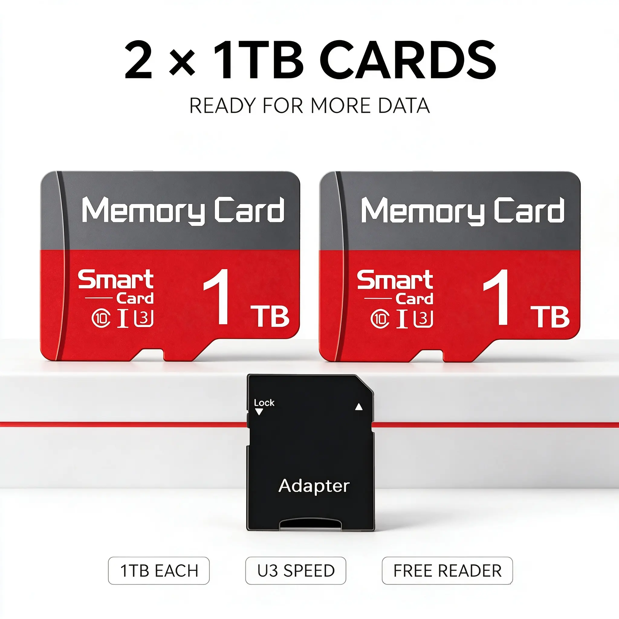 2-Pack of 1TB, micro sd card, fast write memory card, portable sd card, plus 2 SD adapters, for mp3 player, tablet, micro sd memory card, great for reliable file keeping