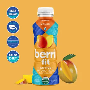 Berri Fit, Organic Mango Flavor [6 pack] - USDA Organic Electrolyte Sports Drink, Plant-Based Electrolytes, Low Calorie Fitness Beverage, Non-GMO, Paleo Friendly, Zero Artificial Dyes,Sweeteners,Flavors, 16oz Sports Drink