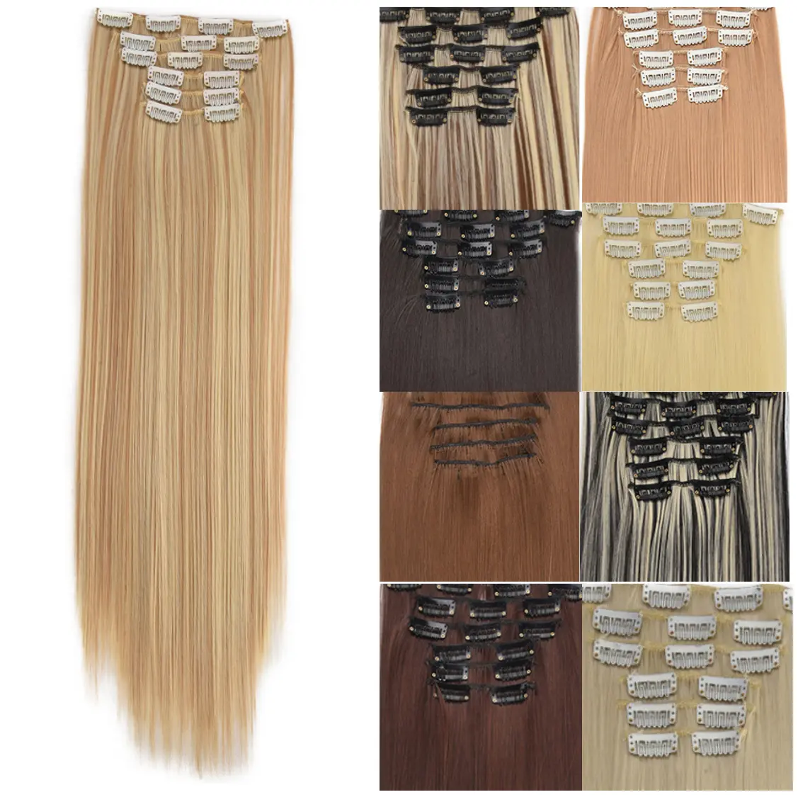Mystique Hair 24 Inch Long Clip-in Synthetic Hair Extensions, 6 pcs, Soft, Straight, Smooth Hair Extensions for Women & Girls, Natural Fluffy Hair Extensions for Daily & Party Hairstyle Decoration, Fall Outfits, Silky soft & Comfy to Wear, Seamless Blend