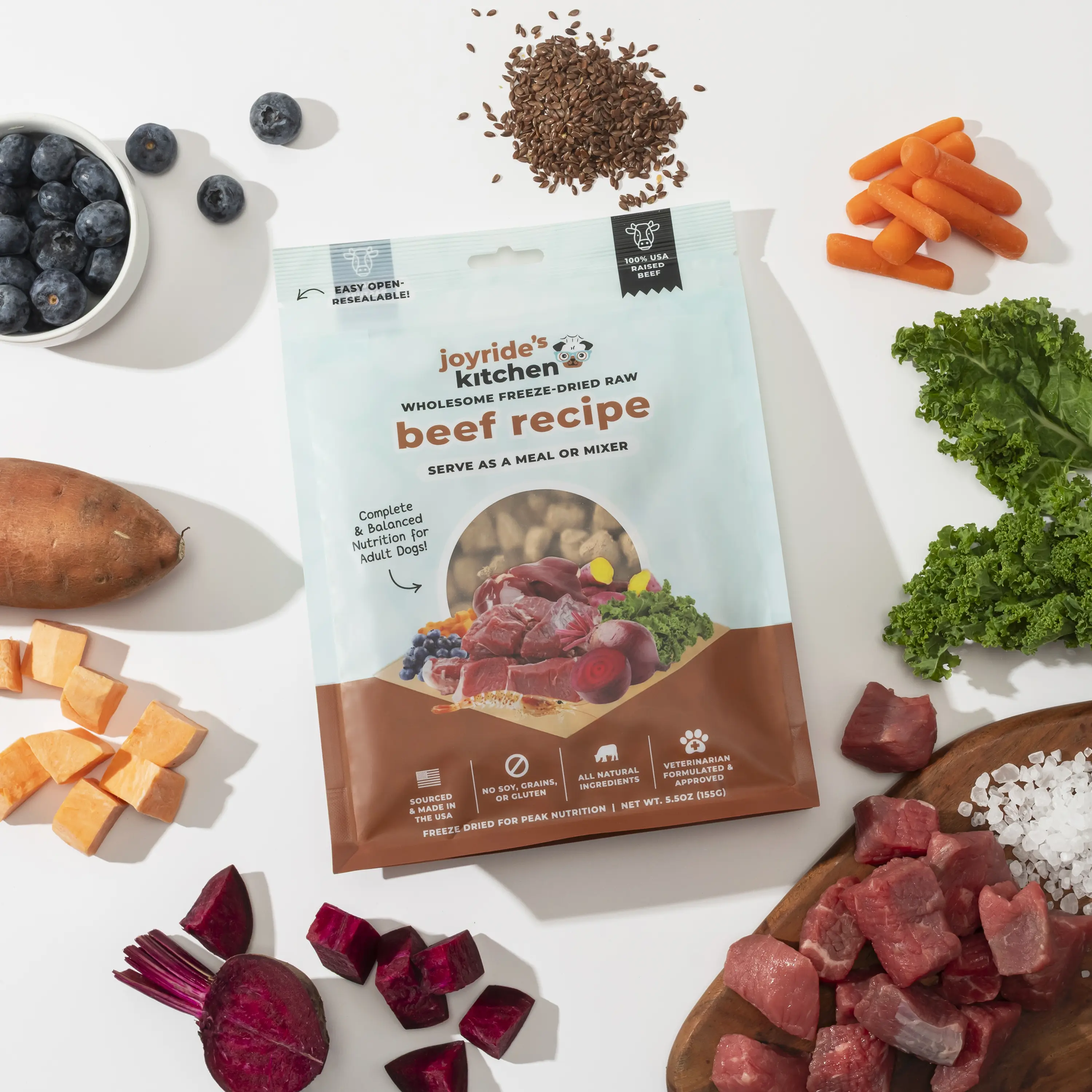 Freeze Dried Raw Beef Dog Food & Topper, & training treat, USA Human Grade Raw Meal Mixer for Dogs, USA Sourced Grain Free Recipe, Nutritional Meal Supplement, Vitamin-Rich Healthy Dog Food, veterinarian vet formulated recommended | Joyride’s Kitchen