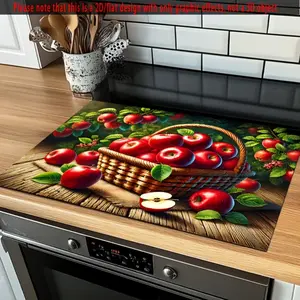 A basket of apple patterned rubber stove protective cover - heat-resistant, non slip, absorbent, oven pad, refrigerator pad, insulation pad, drain pad, kitchen stove cover, suitable for surface protection of ovens, washing machines and appliances