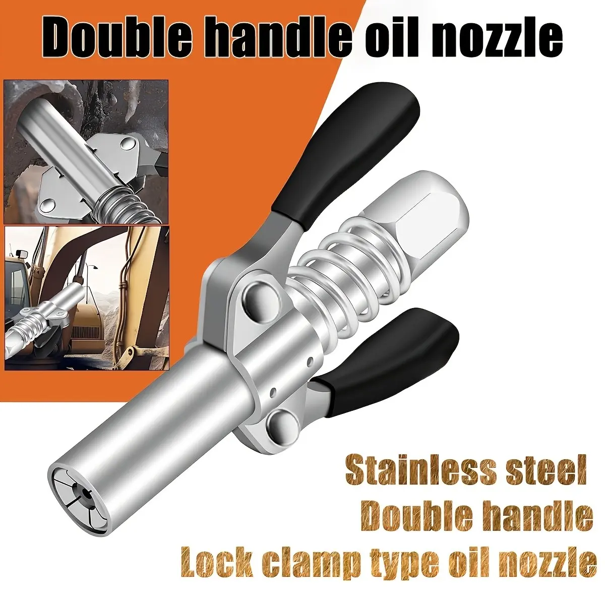 Heavy Duty Grease Gun Coupler, Double Handle Quick Release Grease Coupler with 11.8" Flexible Spring Hose, 1/8" NPT Leak-Free Lock on Grease Tips for Manual Electric Pneumatic Grease Guns