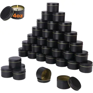 48 Pack Black Steel Round Candle Tins with Lids, 4 oz Capacity, Matte Black Finish for DIY Candle Making and Storage