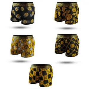 Men's 5-Pack Luxury Black & Gold Boxer Briefs - Breathable, High Elasticity, Comfortable Underwear Set for Menswear