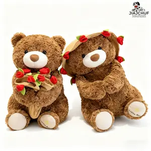 Plush Flower Bear Toy, Huggable Stuffed Animal, Love Plush Gift for Kids & Adults, Bouquet Hat Combo, Perfect Present for All Occasions