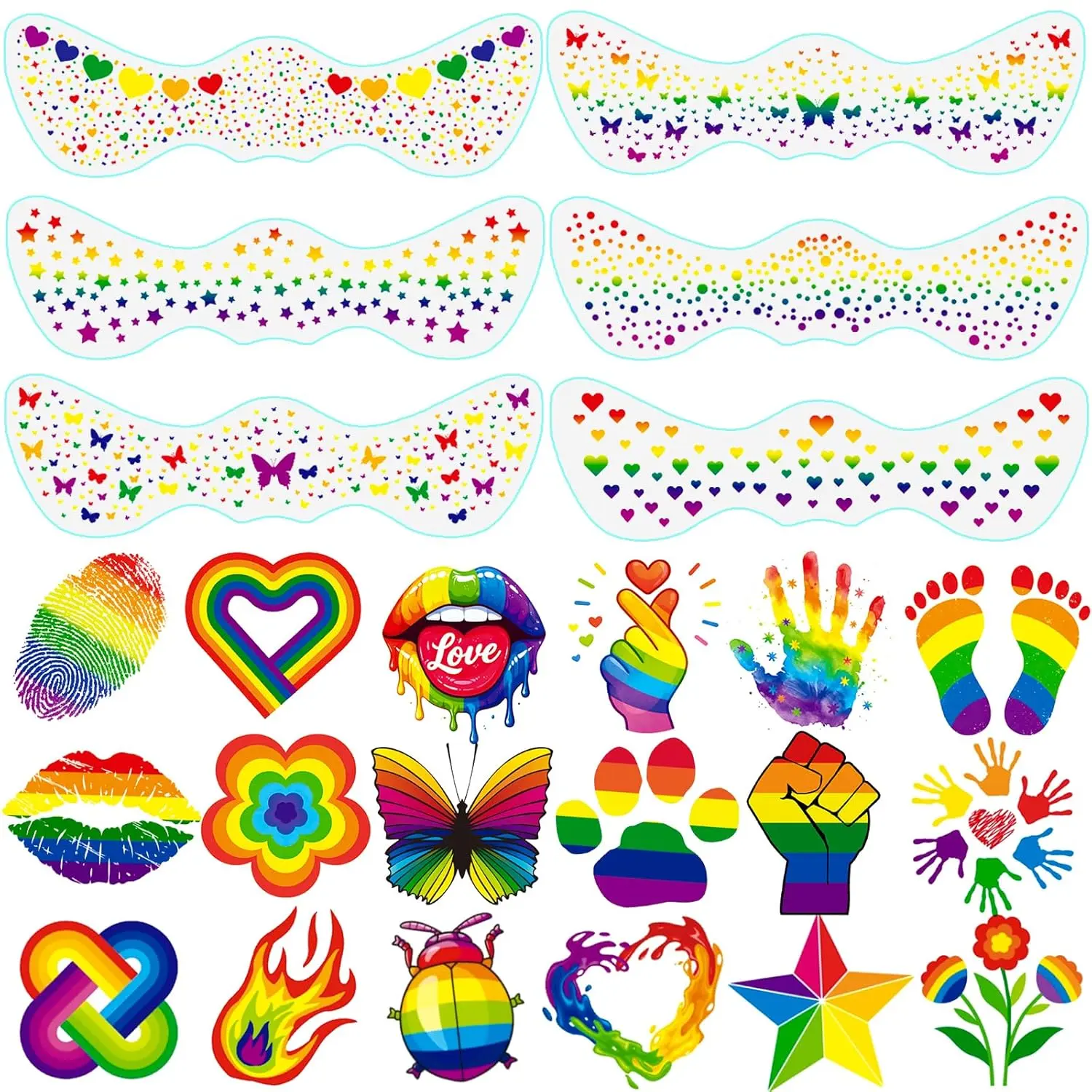 24-Sheet Pride Freckles Temporary Face Tattoos, 2 Sizes LGBTQ Rainbow Design, Party Favors Accessories for Pride Month Equality Parades Celebrations