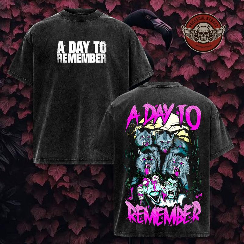 A Day To Remember Washed T-Shirt, Double Sided Vintage Band Tee, Oversized Streetwear Graphic Shirt for Rock Music Fans, Cool Faded Look for Concert Lovers