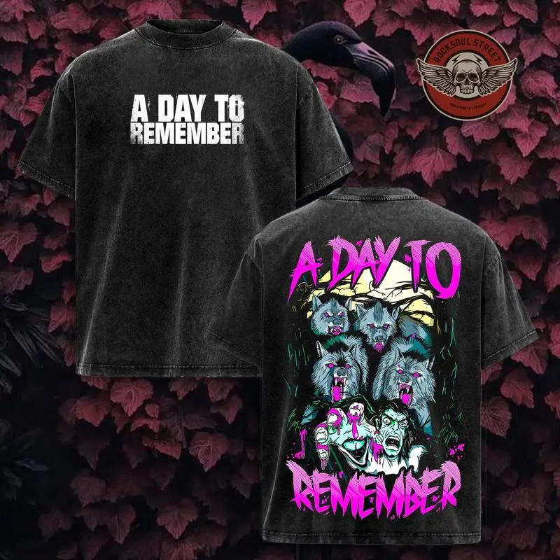A Day To Remember Washed T-Shirt, Double Sided Vintage Band Tee, Oversized Streetwear Graphic Shirt for Rock Music Fans, Cool Faded Look for Concert Lovers