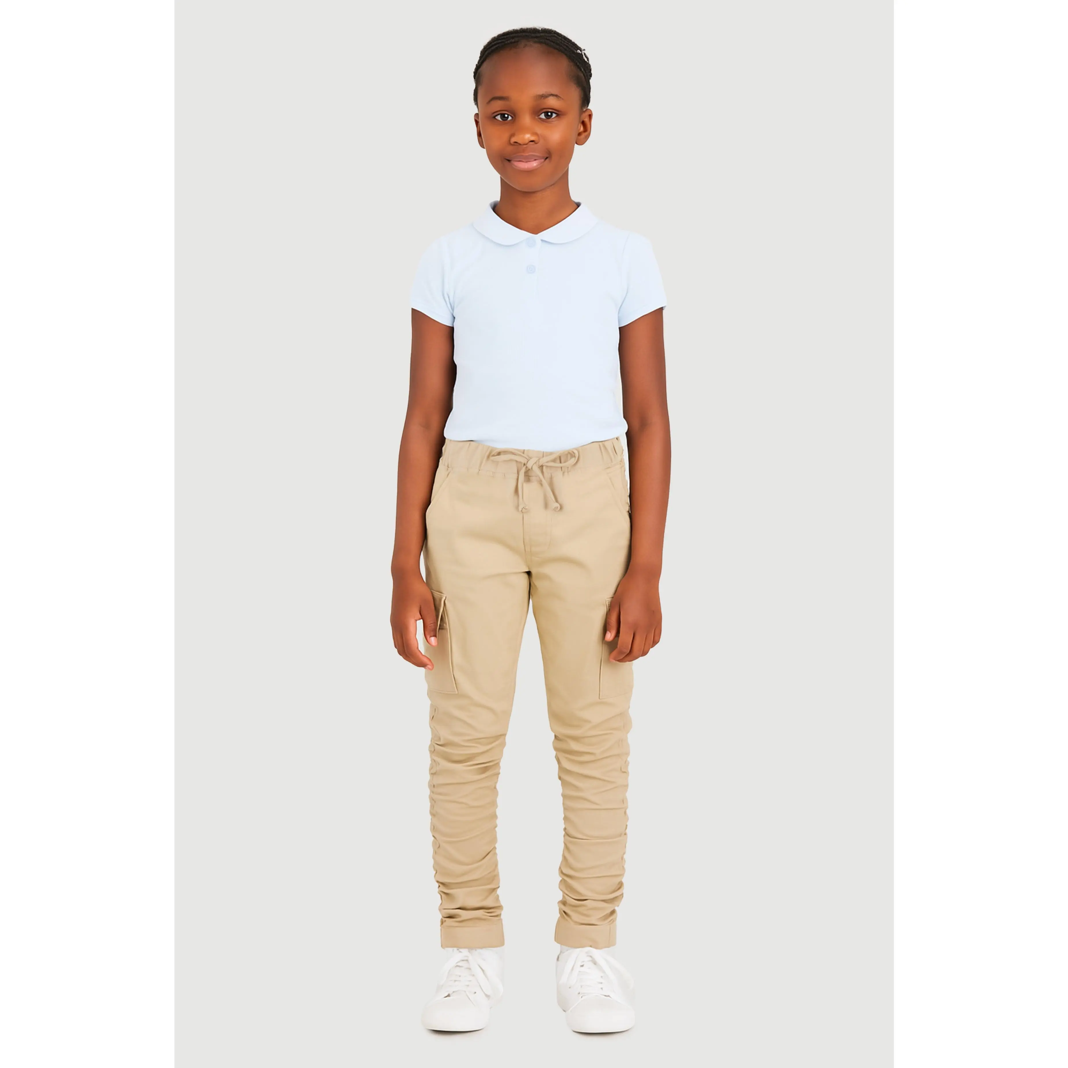 Girls Stretchy Ruched Cargo Pockets Joggers